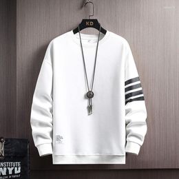 Men's Hoodies Autumn Stripe Waffle Sweater American Loose Round Neck Long Sleeve Undercoat Four Bar Coat Men