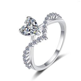 Cluster Rings 925 Sterling Silver Heart-shaped 1ct Moissanite Diamond Ring Bright Cut Lovers Promise Wife Wedding Anniversary Luxury Jewellery