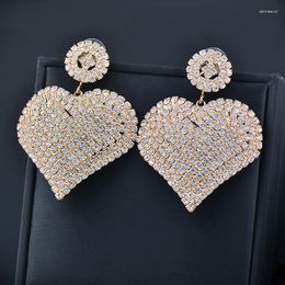 Dangle Earrings SINLEERY Korean Fashion Luxury Full Rhinestones Big Heart For Women Wedding Accessories Earring SSB