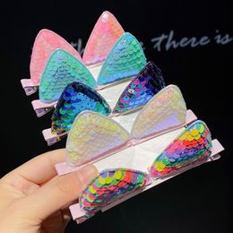 Hair Clips Barrettes 2PCS Set Glittery Sequins Color Cat Ear For Girl Children Cute Kawaii Cosplay Fairy Hairpin Fashion Accessories Party 230822