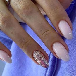 False Nails 24pcs Glitter Nude Detachable Almond Short Wearable French Stiletto Fake Full Cover Nail Tips Press On