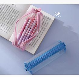 Learning Toys Transparent Pencil Case Large Capacity Grid Portable Pencil Bag Simple Storage Pencil Box Office School Supplies Stationery Box