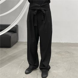 Women's Pants Casual Pant Straight Floor Spring And Fall Dark Diagonal Bow Tie High Waist Design Loose Fashion