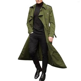 Men's Jackets Gentleman Lapel Button Cardigan Long Jacket Male Loose Casual Sleeve Slim Solid Color Warm Coat With Belt