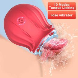 Rose Vibrator Female Tongue Licking Silicone Clitoris Stimulator Vagina Massager Adults Intimate Goods for Women