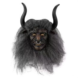 Party Masks Bull Demon King with Hair and Horn Role Playing Mask Halloween Costume Props Funny Latex Fun Movie 230821