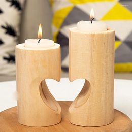 Candle Holders 2pcs Wood Colour Heart Shaped Candlestick Ornaments For Boy/girl Friend Valentines Day Wedding Gifts Guests Party Decor