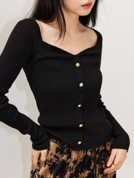 Women's Sweaters Women Sweater Pullover Long Sleeve Top Slim Square Collar Casual Fashion Ladies Jumper Sexy Knitwear Buttons Tops
