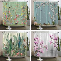 Shower Curtains Plant Flowers and Birds Shower Curtain Printed Modern Minimalist style Polyster Fabric Home Decor Bathroom Curtain with R230829