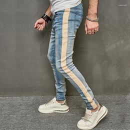 Men's Jeans 2023 Mens Denim Pants Solid Color Patchwork Slim Feet Stretch Full Length Trousers