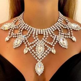 Choker Luxury Rhinestone Oversized Big Bib Necklace Wedding Jewelry For Women Shiny Crystal Chunky Collar Accessories