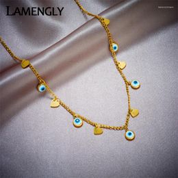 Pendant Necklaces LAMENGLY 316L Stainless Steel Round Eyes Necklace For Women Girl Fashion Choker Chain Anti-rust Jewellery Gift Party