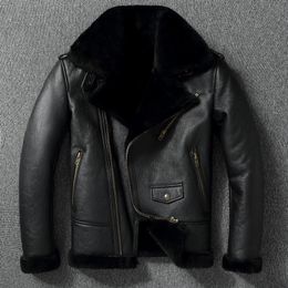 Men's Jackets Thick Wool Warm Coat Diagonal Zip Fur Collar Men's Leather Jacket Black Winter Coat European Size 230821