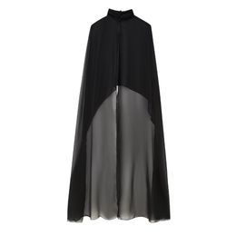 Women's Jackets Asymmetric Chiffon Cape Women Fashion High Neck Semisheer Chic Lady Street Summer Top Female 2023 230821