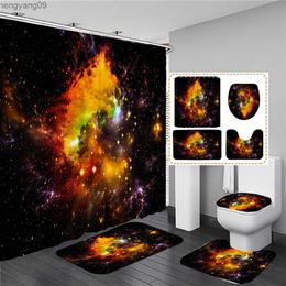 Shower Curtains Black Shining Starry Sky 3D Printing Waterproof Shower Curtain Bath Curtains with Rug Cover Bath Mat Set Bathroom Decor R230822