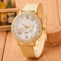 Wristwatches Diamond Watches For Women Top Stainless Steel Fashion Butterfly Bling Elegant Ladies Quartz Watch Waterproof Clock