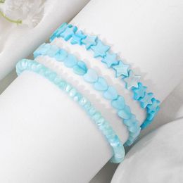 Strand 3Pcs/set Blue Shell Beaded Bracelet Star Heart Shape Heishi Bracelets For Women Men Mother Of Pearl Stretch Bangle Jewelry