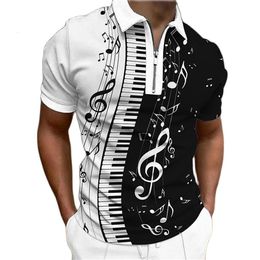 Men's Polos Musical Note 3D Print Zipper Polo Shirts For Men Summer Piano Graphic Casual Short Sleeve Golf Oversized Clothing 5XL 230821