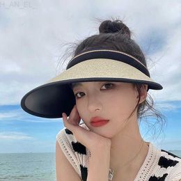 New Summer Foldable Empty to Straw Hat for Women Girl Wide Brim Anti-Uv Sun Hats Outdoor Visor Beach Caps Casual Floppy Golf Cap L230821