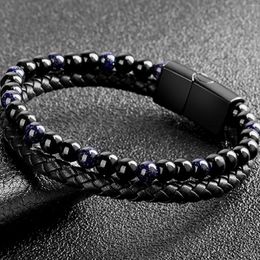 Strand For Mens Charm Lightweight Crafts Elegant Natural Stone Stacking Birthday Beaded Bracelet Casual DIY Fashion PU Leather Stretchy