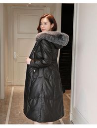 Women's Leather Jacket High Quality Winter Real Genuine Long Sheepskin Coat Warm Woman Down Coats Fur Collar Park2023