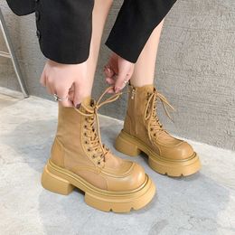 2023 Autumn and Winter New Fashion Korean Edition Spliced Lace up Large Head Thick Bottom Short Barrel Locomotive Workwear Martin Boots 230811