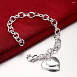 Link Bracelets Factory Direct Fashion 925 Stamp Silver Color Bracelet For Woman Double Heart Card Pendant Chain Jewelry Wedding Party Lady