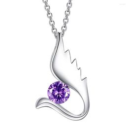 Chains Purple Zircon Wing Angel Silver Plated Necklace Sale Necklaces & Pendants /EIOTEIVR BWBWEIIE