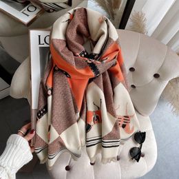 Winter Cashmere Scarf for Women Design Warm Pashmina Blanket Horse Scarves Female Shawl Wraps Thick Foulard Bufanda 180 65CM216k