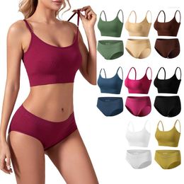 Yoga Outfit Sexy Women Seamless Bra Set Low Waist Panties Wire Free Bralette Lingerie Brassiere Backless Female Underwear