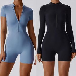 Active Sets S-XL Long Sleeve Bodysuit For Women Workout Jumpsuit Zipper Yoga Set Nylon Fitness Dancing Tights Female Activewear