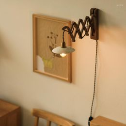 Wall Lamp Japanese Walnut All Solid Wood Bedroom Bedside Reading Brass