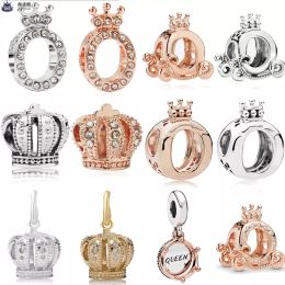 925 Sterling Silver Dangle Charm Princess Crown Trinket Pumpkin Cart Beads Bead For pandora charms authentic 925 silver beads