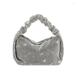 Evening Bags Rhinstone Shoulder Bag Women Designer Bling Silver Pleated Top-handle Party Purse Hobos Female Tote Handbag