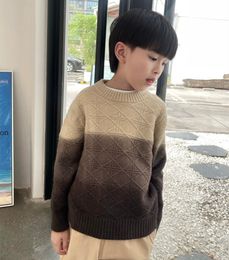 Family Matching Outfits Boys autumn winter knitted sweater Taupe Gradient lozenge Cheque Pullover Sweater fashionable pullover top 230821