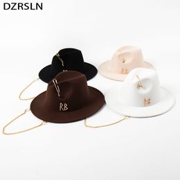 Wide Brim Hats Bucket Fashion Letter Fedora Hat for Wome Elegant Jazz Ladies Vintage Outdoor Warm Wedding Panama Winter 230822