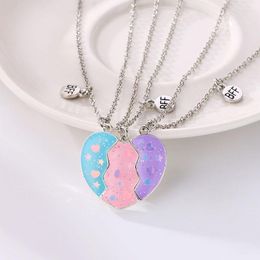 Chains Lovecryst 3Pcs/set Colourful Love Sequin Magnetic Broken Peach Heart Necklace Friendship BFF Necklaces Friend Jewellery Gifts