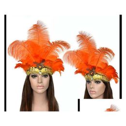 Other Event Party Supplies Feathered Dance Headband - Ostrich Plumes Rhinestones Water Drill Hoop For Belly Halloween Christmas Dr Dh8Wu