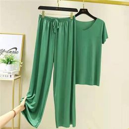 Women's Sleepwear Suit Women Home 2 Lounge Female Set Lady Clothes Summer Pieces Pajamas Pants For Loose Wear