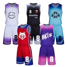 Running Sets Men Child Gradient Basketball Jersey Short Youth Top College Training Uniforms Athlete Throwback Kits Suit 230821