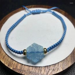 Bangle Natural Aquamarine Snowflake Woven Bracelet Crystal Carving Women Jewelry Healing Gemstone Holiday Gift Fashion 1pcs