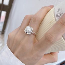 Cluster Rings VENTFILLE 925 Sterling Silver Geometry Pearl Ring For Women Girl Gift Korean Versatile Finger Jewelry Drop