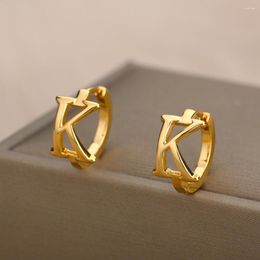 Hoop Earrings 26 Alphabet A-Z Letter For Women Men Gold Color Capital Initial Small Ear Bone Buckle Female Daily Party Jewelry