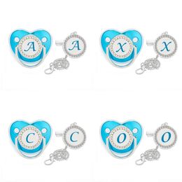 Baby Luxury Blue Pacifier Name Initials Personalised Pacifiers Chain Clip Set Toddler Newborn Nipple Baby Shower Gifts