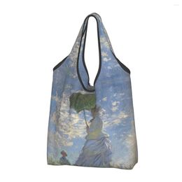 Shopping Bags Reusable Woman With A Parasol Monet For Groceries Foldable Oil Painting Grocery Washable Large Tote
