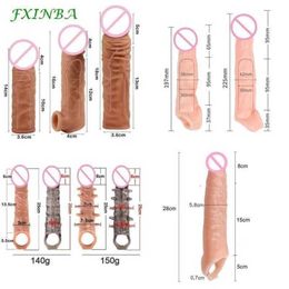 Fxinba 14-27cm Realistic Penis Sleeve Extender Cock Enlargement Delay Ejaculation Reusable Men