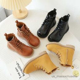 Boots KIDS Girls Spring Autumn Lace-Up Ankle Boots High Shoes For Baby Children Boys Fashion Work Boots Size R230822