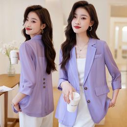 Women's Suits 2023 Summer Fashion Women Blazer Jacket Casual Slim Three-Quarter Sleeve Thin Office Work Coat Outerwear Ladies Suit Tops