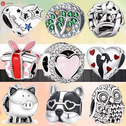 925 silver beads charms fit pandora charm 925 Bracelet New Owl Piggy Bank Spree Wing Heart Round Openwork charms set Pendant DIY Fine Beads Jewellery