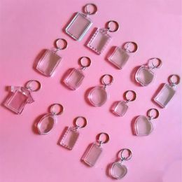 50pcs Lot Rectangle Heart Round Styles Transparent Blank Acrylic Insert Po Picture Frame Keyring Keychain Diy Split Ring Gift246F
